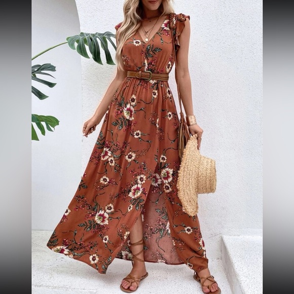Dresses | Brown Floral Maxi Dress | Poshmark